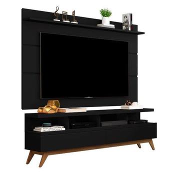 Rack + Painel VIV 1.60m Estilo Retrô com Pés em Madeira 2 Gavetas com ...