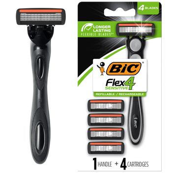 Bic Razor Pacote 5 Razors BIC Flex 4 Sensitive recarregáveis masculinos, pacote com 5 ...