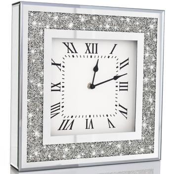 Lzuso Kristallen wandspiegel, zilver, bling, frameloze spiegels voor muur, crush, diamant, decoratieve Mirors voor thuis, slaapkamer, badkamer, entree, hal, hangende spiegel, 50 x 50 cm