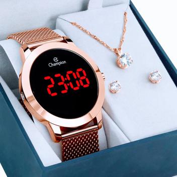 Relógio Digital Masculino com Pulseira e Caixa em Metal CH40106T Rose Gold