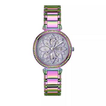 GUESS Orologio sportivo multifunzione da donna con cristalli da 36 mm, quadrante rosa, cassa e bracciale in acciaio inossidabile color oro rosa, oro, GW0320L2 : GUESS