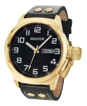 Relogio magnum pulseira de couro, extra