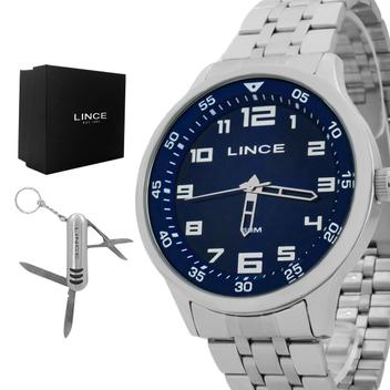 Relogio Masculino Lince Analogico Aço Inoxidavel Prata Visor Azul