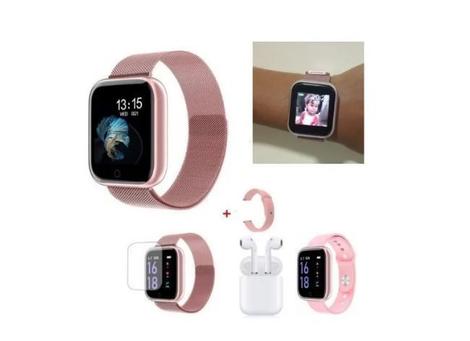 Relógio Smart Watch T80 Preto + 2 Pulseiras + Fone +película