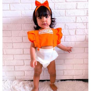 conjunto romper Jardineira Moana baby bebê infantil roupa mesversário  fantasia