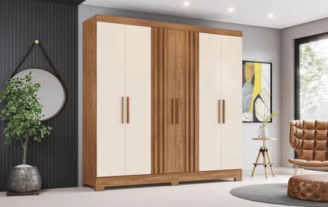 Roupeiro 06 Portas Nature/Off White B367-127 - HENN - Guarda-Roupa