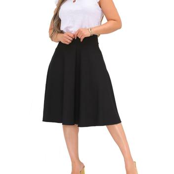 Saia Godê Midi Rodada Cintura Alta Crepe Evangélica Look Modas
