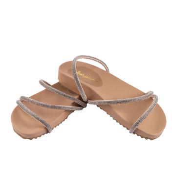 Sandália Lucy Nude Strass Brilho Lançamento 2023/2024 - Dzien Shoes