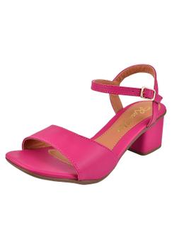 Sandália Salto Grosso Rosa Chic Calçados Feminino Salto Alto Bloco Bico ...