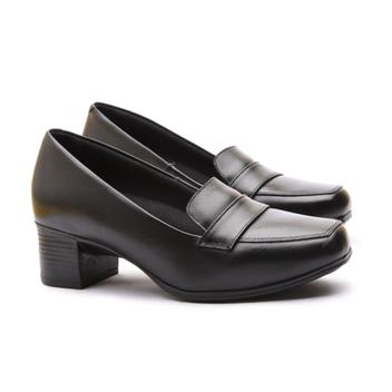 Sapato feminino social couro preto salto baixo trabalho escritório ...
