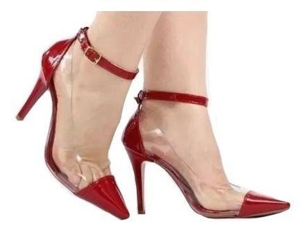 scarpin transparente vermelho
