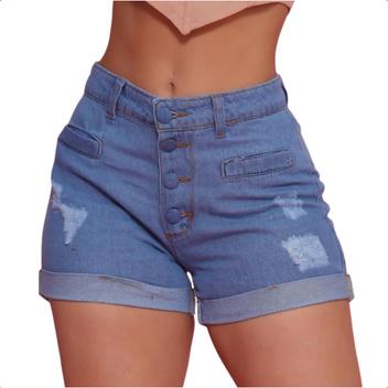 Shorts Jeans Feminino Hot Pants Cintura Alta Barra Dobrada Claro Com Laço -  Stillger - Short Feminino - Magazine Luiza