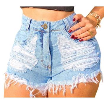 Short Jeans Hot Pants Feminino Bermuda Cintura Alta Destroyed