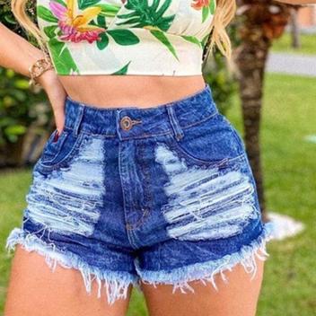 Short Jeans Hot Pants Feminino Bermuda Cintura Alta Destroyed