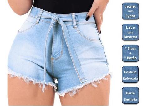 Shorts Jeans Feminino Adulto Detalhe Barra Desfiada 20082 Absolute