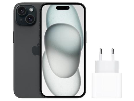 Smartphone Apple iPhone 15 256GB Preto - 5G + Carregador Apple USB