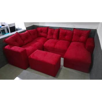 Sofá de Canto com Chaise + Puff Vermelho - AUREA - Sofá de Canto ...