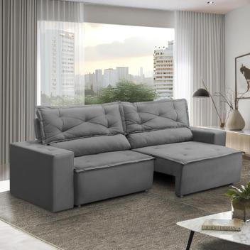 Sofá Retrátil e Reclinável 2 lugares com Molas 1,50m Livia Suede Cinza Adonai Estofados - Sofá 2 Lugares - Magazine Promosam