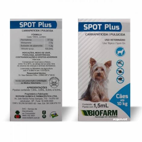Spot Plus 1,5 ml Cães até 10kg - BIOFARM - Antipulga e Carrapaticida ...