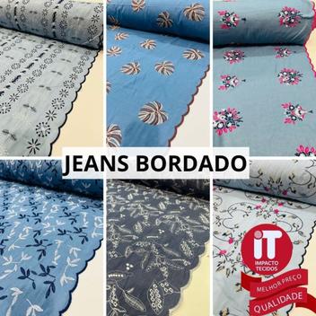Tecido Jeans Bordado Denim - (1m X 1,4m) - Impacto tecido - Tecidos ...