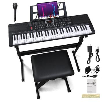 琴音 Teclado Piano Elétrico Ktaxon 61 Teclas com Fone de Ouvido - Preto
