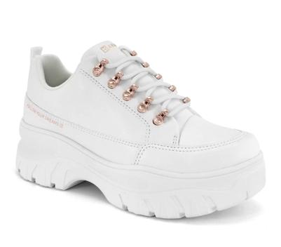 Tenis Branco Solado Alto Flatform Confort vel Sintetico Casual