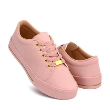 Tênis Feminino Casual Branco, Preto ou Nude com listra Dourada l forma