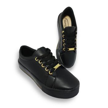 Tênis Feminino Casual Branco, Preto ou Nude com listra Dourada
