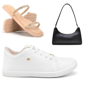 Tênis Feminino Solado Reto + Sandália Rasteira + Bolsa Kit 3 ...