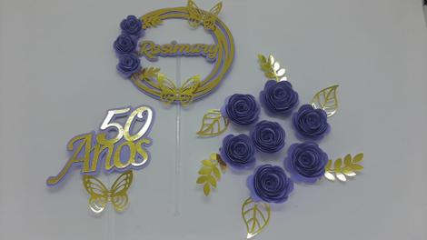 Topo de Bolo 15 anos Flores e Borboletas Lilás personalizado - miwl art -  Topo de Bolo - Magazine Luiza