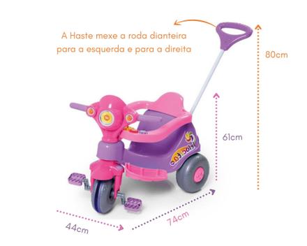 Triciclo Infantil Motoca Velocita Lilás C/ Empurrador Menina