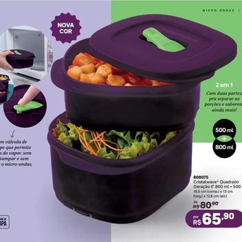 Tupperware Cristalwave Quadrada Geração II 800ml + 500ml Beringela