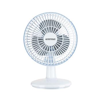 Ventilador de mesa Ventimais Mini Turbo 20cm branco com grade frontal e três pás cinzas