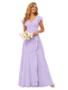 Vestidos largos de chiffon estilo halter para damas de honor Melocotón Tallas Grandes
