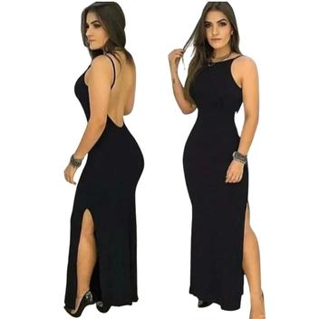 Vestido Feminino Canelado Longo Costa Nua Fenda Lateral Tamanho Único ...