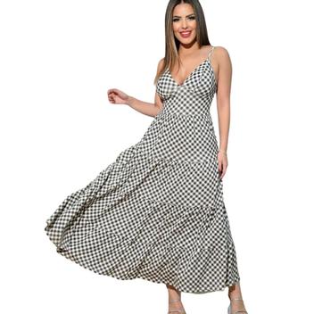 Vestido Feminino Xadrez Evangélica Rodado Primavera Alcinha Balada