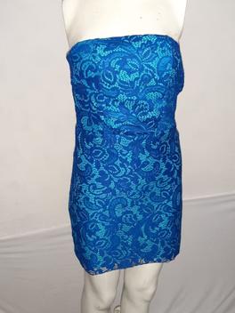 Vestido forrado de renda tubinho azul anil Tam P M Dinho Arte