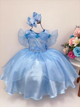 Vestido Infantil Frozen e Cinderela Com Renda Cinto Pérolas