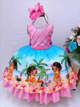 Vestido Infantil Moana Baby Rosa Temático Aniversário Rodado - Tio