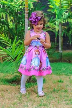 Vestido Infantil Temático Neoprene Princesa Sofia Rosa 1 ano