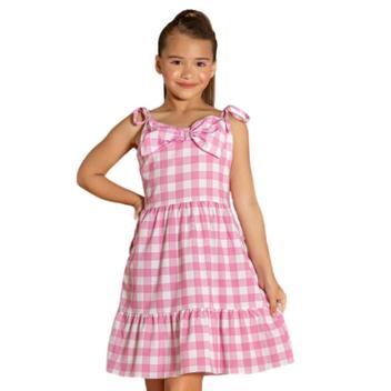 Vestido da Barbie infantil oficial filme rosa xadrez Tam 04 ao 12