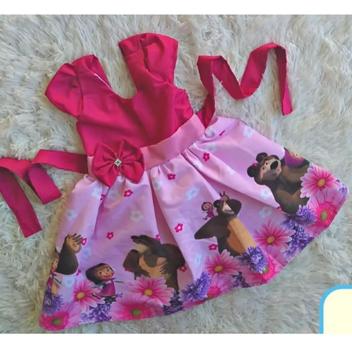 Vestido Menina Infantil Simples Temático Macha e o Urso Rosa - aurea ...