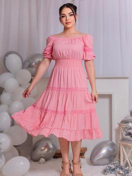 Vestido Midi Soltinho Festa com Manga 3/4 Elegante - Vestidos de Festa ...