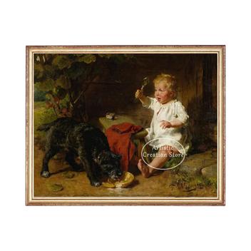 Vintage 19th Century Cães Caça Border Collie Pintura Em Tela Arte ...