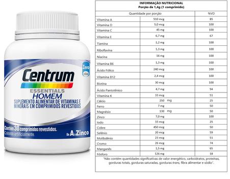 Vitamina Centrum A-Z Homem Essentials 30 Comprimidos - Multivitamínico ...
