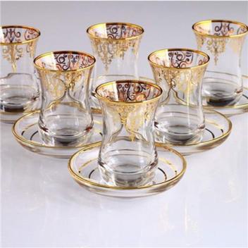 Xicaras De Chá Turca 12 Peças Nida Gold– Luxury Glass Set