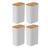 Conjunto 4 Pote Hermético Tampa De Bambu Branco 2,3L