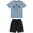 Conjunto camiseta algodão Azul Claro Shorts Moletom preto