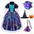 Fantasia Meland Witch para meninas com vestido iluminado de Halloween 4-11Y