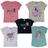  Kit 4 Blusinhas Feminina Básica Baby Look Cotton Verão Estampas diversas strass pérola Camiseta Menina Tshirt Tam 4 - 14